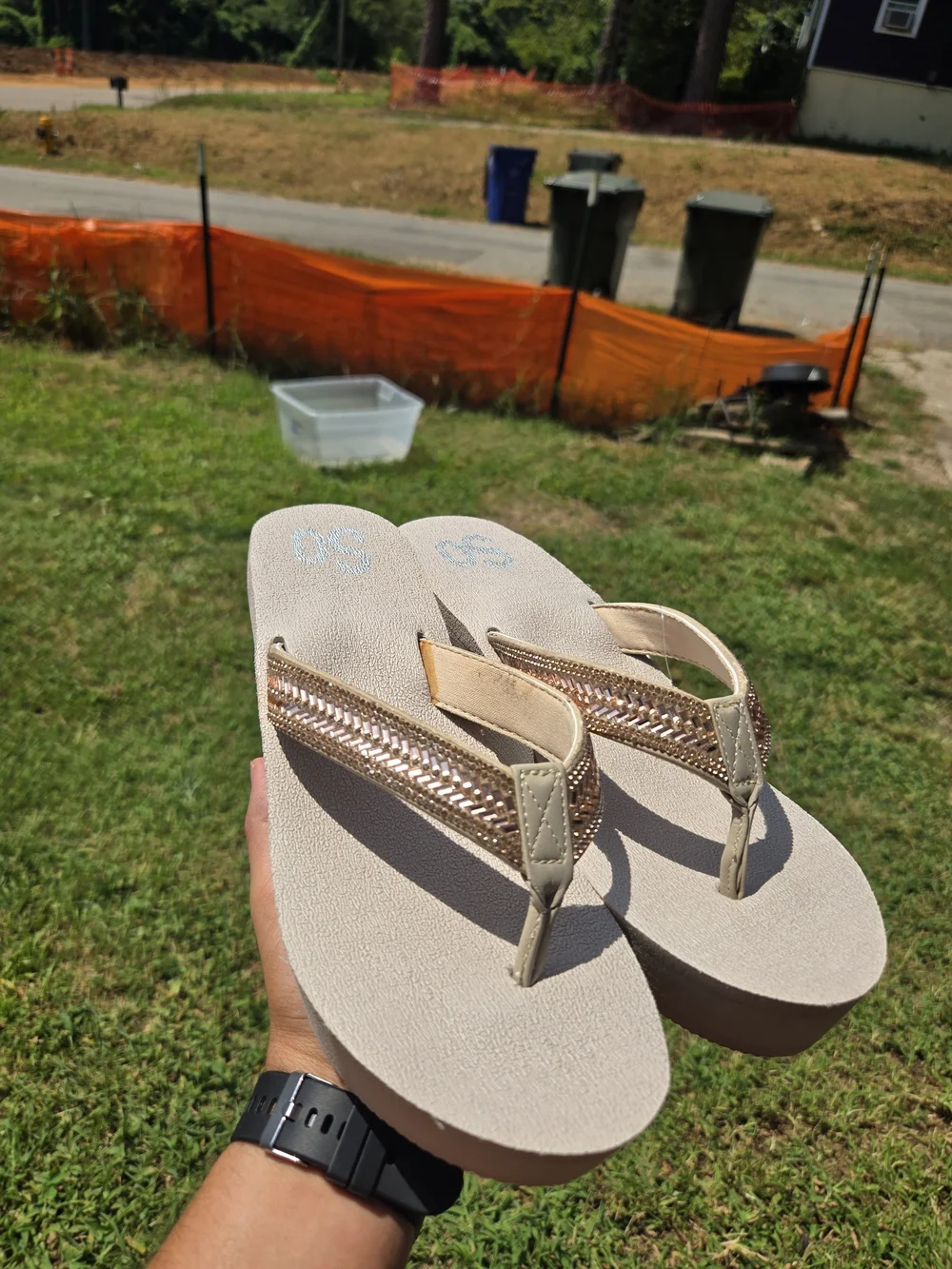 Gold Wedge Flip Flop Sandals - SO